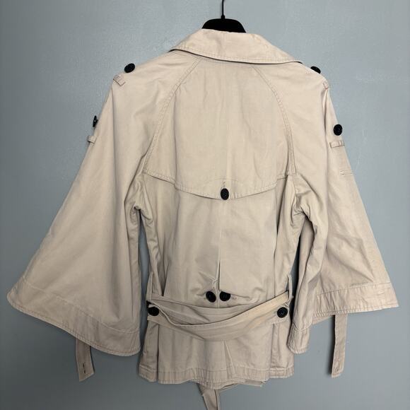 All Saints Womens Double Breasted Sherlock Cotton Trench Coat Jacket 8 Beige - Picture 8 of 14